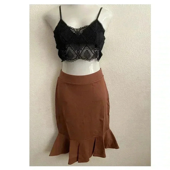 🆕 Zenana Outfitters Light Brown Mermaid-Hem Mid Skirt XL🆕 - Picture 7 of 10
